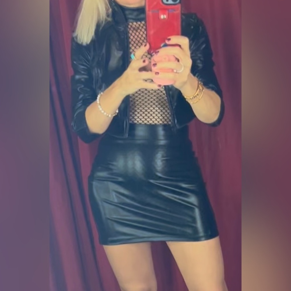 Black Liquid Metal spandex pencil skirt